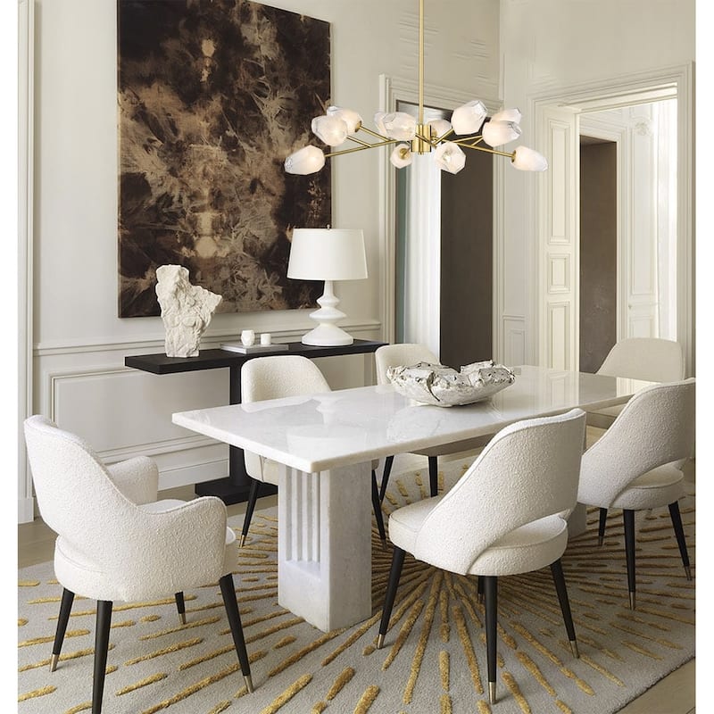 12-Light Gold Chandelier With White Glass Shades