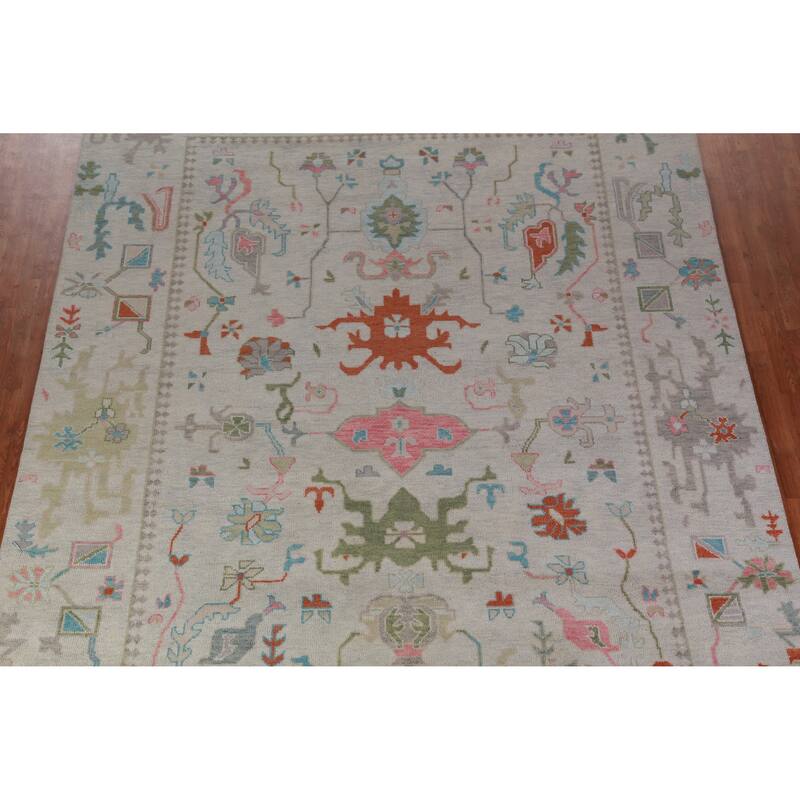 Floral Oushak Indian Area Rug Transitional Handmade Wool Carpet - 8'11" x 12'2"