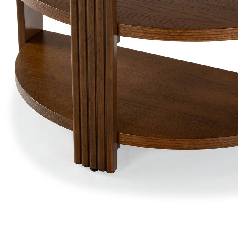 SAFAVIEH Couture Shelbie Reeded 1-Drawer 2-Shelf Half Moon Console Table - 32"W x 16"D x 26"H