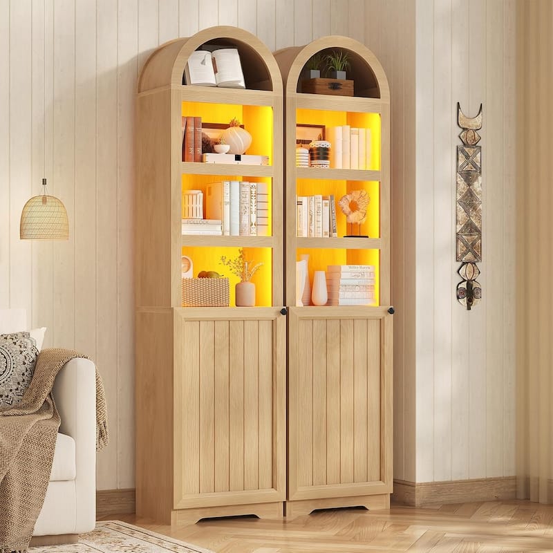 Tall Arched Cabinet Bookcase Storage Bookshelf Door Bathroom Storage Cabinet