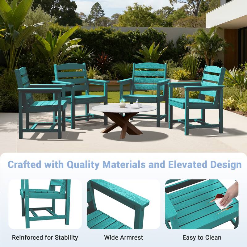 7-Piece HDPE Outdoor Dining Table Sets with Umbrella Hole - 1-Table 6-Chairs