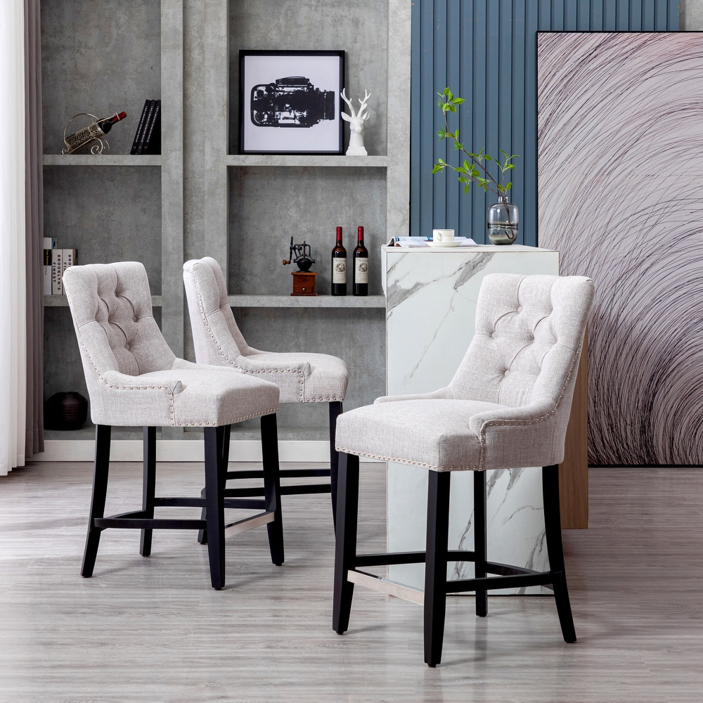 Grey upholstered bar stools store set of 3