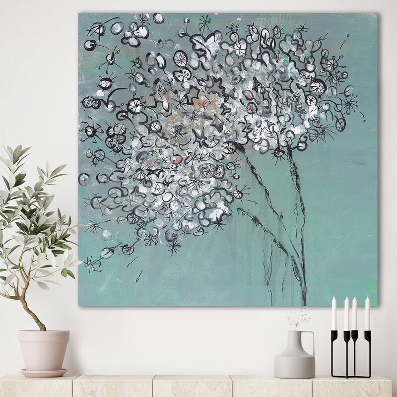 Designart "Teal Blossoming Dandelion" Modern & Contemporary Canvas Art Print
