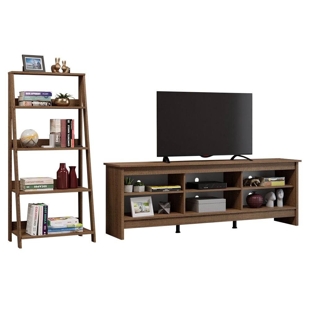 Madesa 6 shelves TV Stand 70" and Ladder Shelf - Rustic