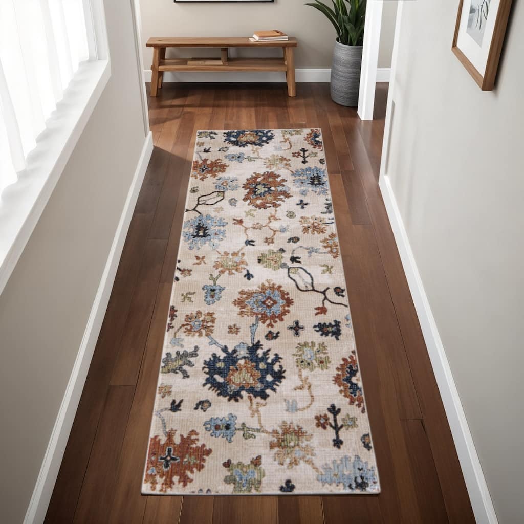 HomeRoots Floral Bohemian Runner Area Rug - 87.00 in. x 30.00 in. x 0.47 in.