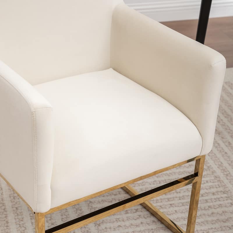SEYNAR Modern Velvet Accent Arm Dining Chair Set of 2 with Metal Legs