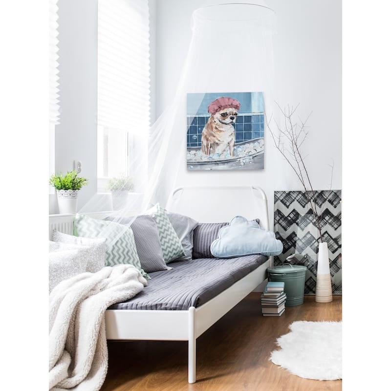 'Dog in Shower Cap' Painting Print on Wrapped Canvas