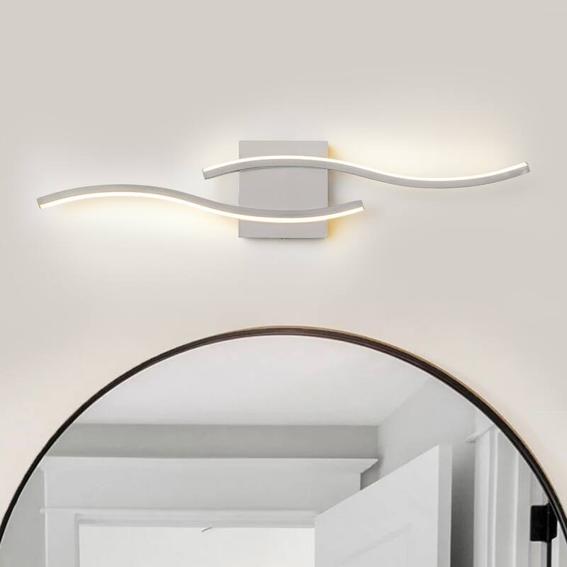 Curve Linear LED Dimmable 23.6-in W Bathroom Vanity Light Cool/Warm Light Wall Sconce - 3000K(Warm Light) - Nickel-1
