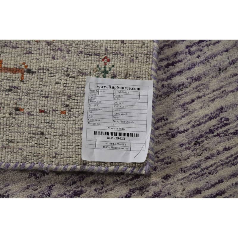 Tribal Gabbeh Indian Runner Rug Handmade Purple Wool Carpet - 2'4" x 9'6"