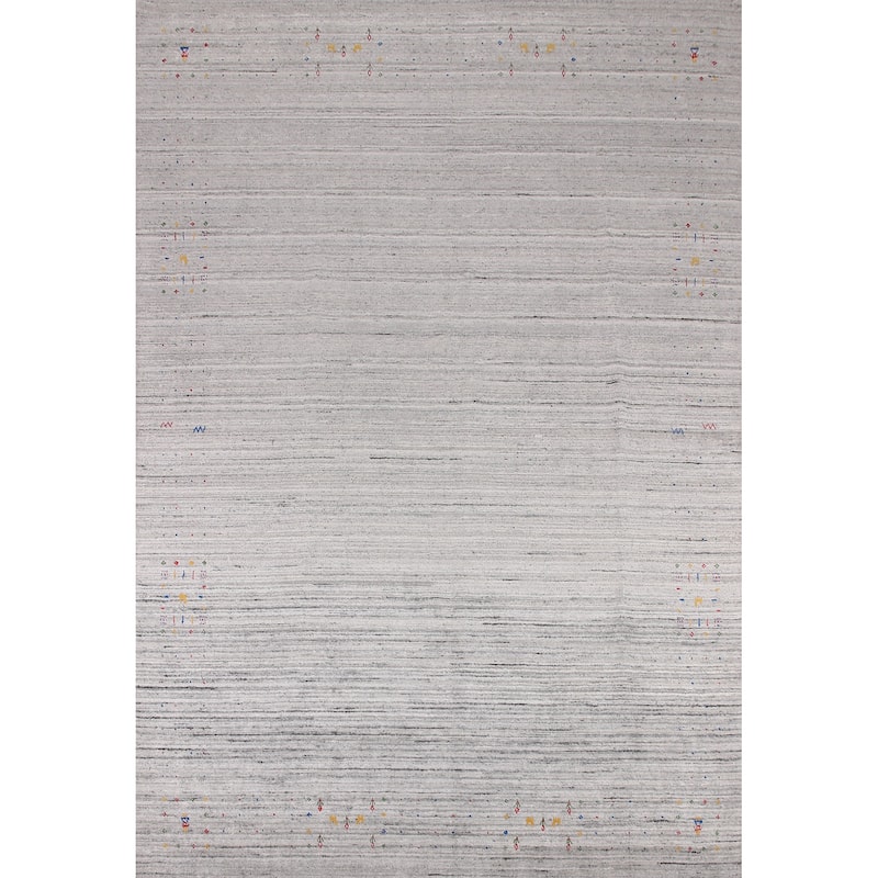 Silver Gray Striped Gabbeh Oriental Area Rug Handmade Wool Carpet - 9'0" x 12'0"