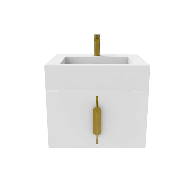 Nile 24-Inch Wall Mounted Bathroom Vanity Set w/ White Top - Gold Finish - White