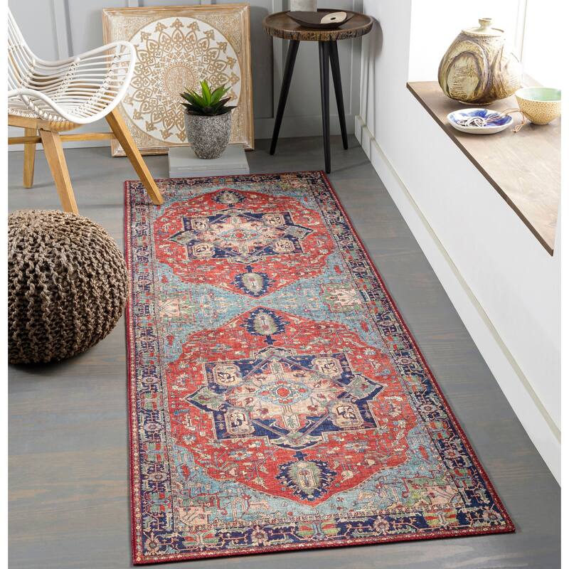 Livabliss Traditional Iris Medallion Area Rug - 2'7" x 7'7" - Bright Red