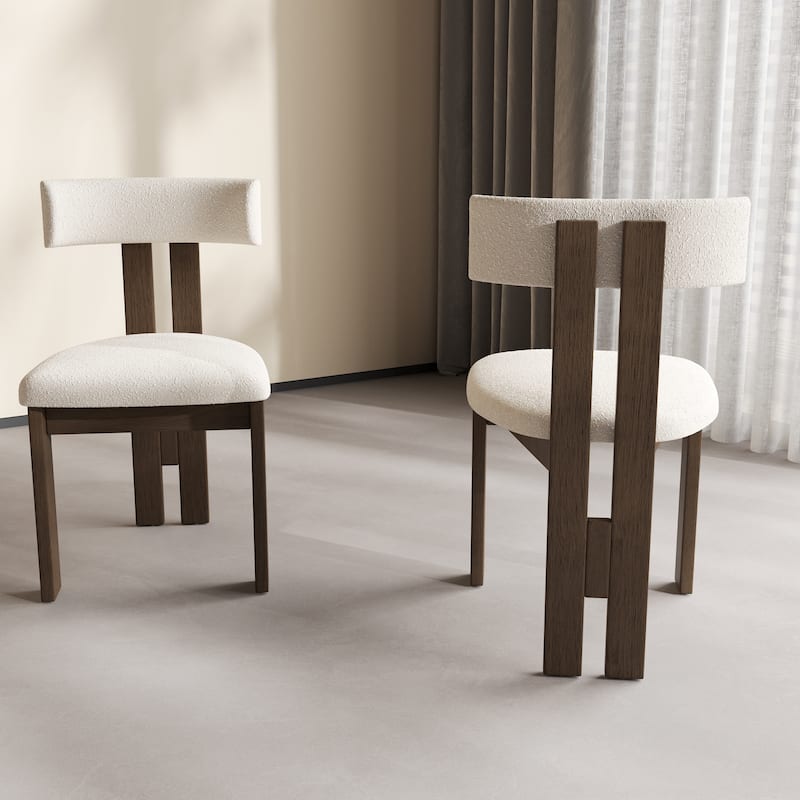 Mid-Century Modern Wood Dining Chairs Set of 2,White & Walnut Side Chairs, Fully Assembled