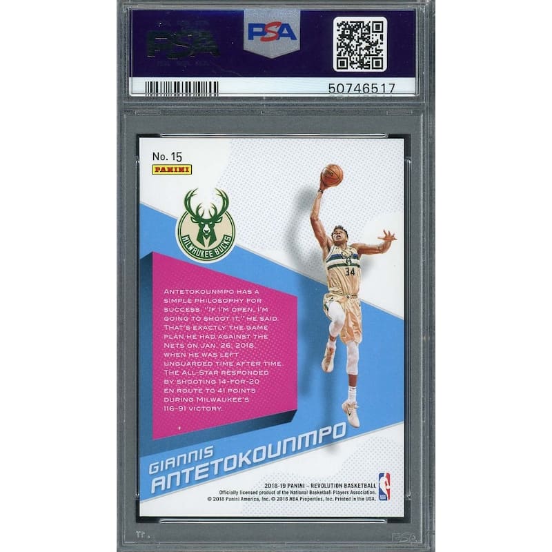 Giannis Antetokounmpo 2018 Panini Revolution Shock Wave Card #15 PSA 9 - 8'6" x 11'6"