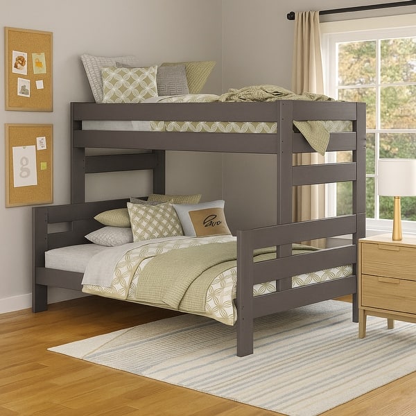 slide 2 of 6, Damie Twin/Full Bunk Bed with Ladder, Brazilian Pine, Gray Solid Wood