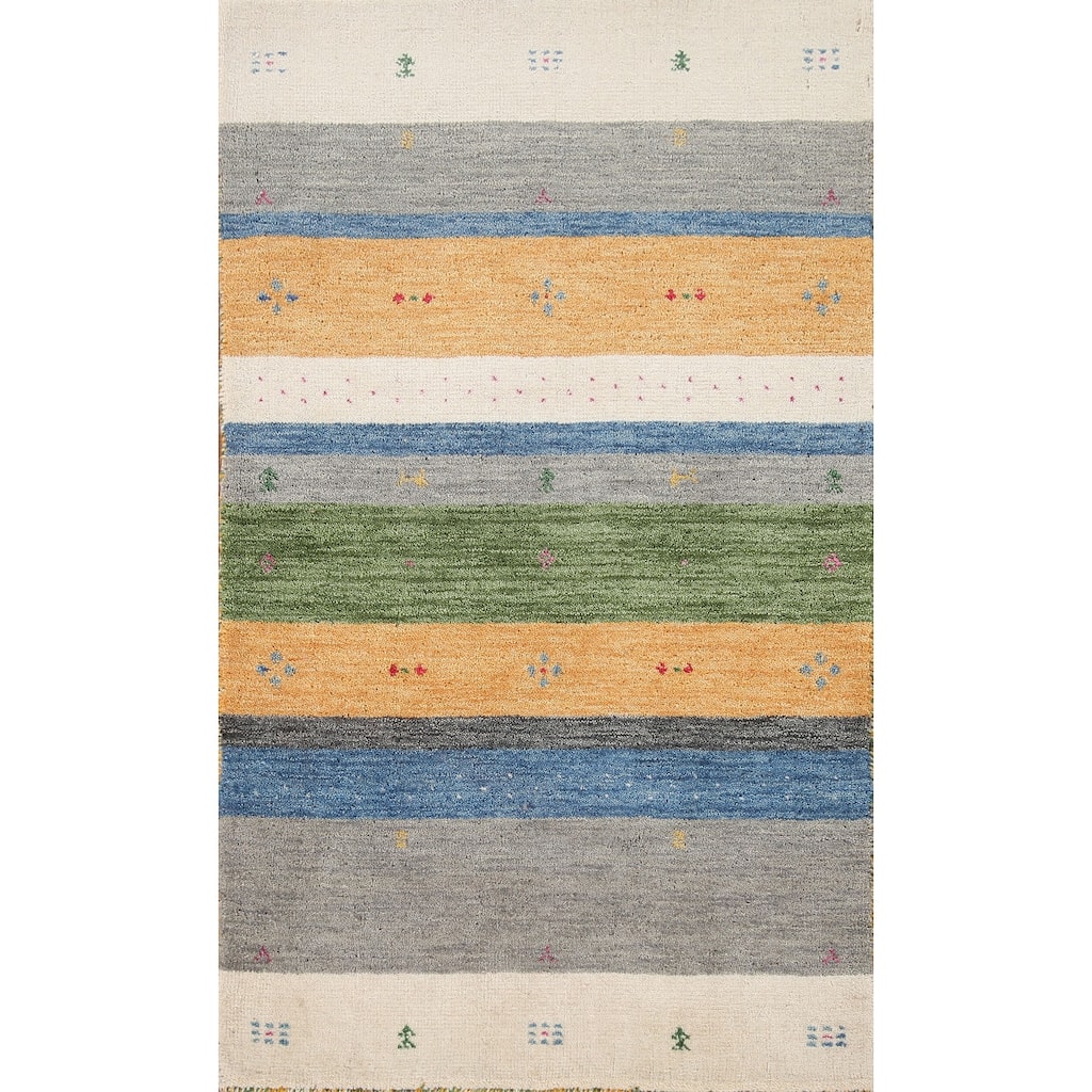 Striped Gabbeh Oriental Area Rug Handmade Wool Carpet - 2'6"x 4'11"