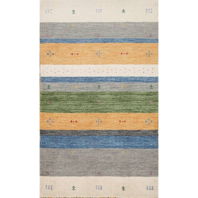 Striped Gabbeh Oriental Area Rug Handmade Wool Carpet - 2'6"x 4'11"