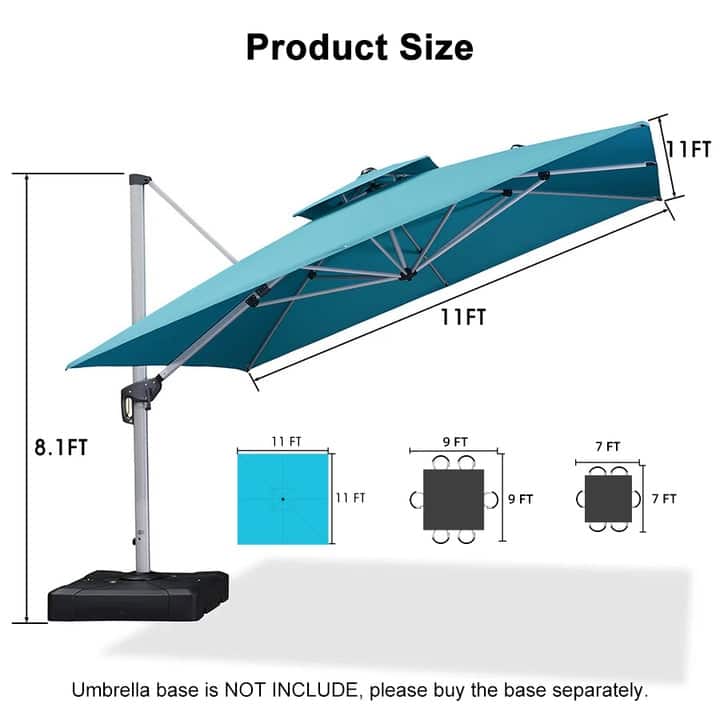PURPLE LEAF Double Top Deluxe Square Patio Cantilever Umbrella 360 Degree Rotation 9ft/10ft/11ft/12ft Outdoor Classic Umbrella