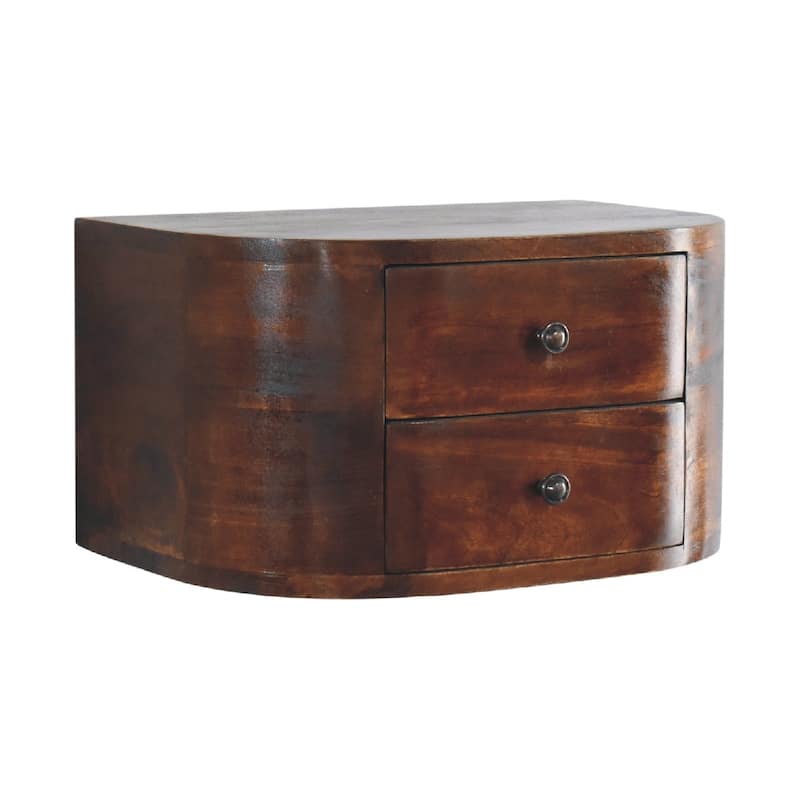 HomeRoots 18" Brown Solid Wood Round Two Drawer Floating Nightstand