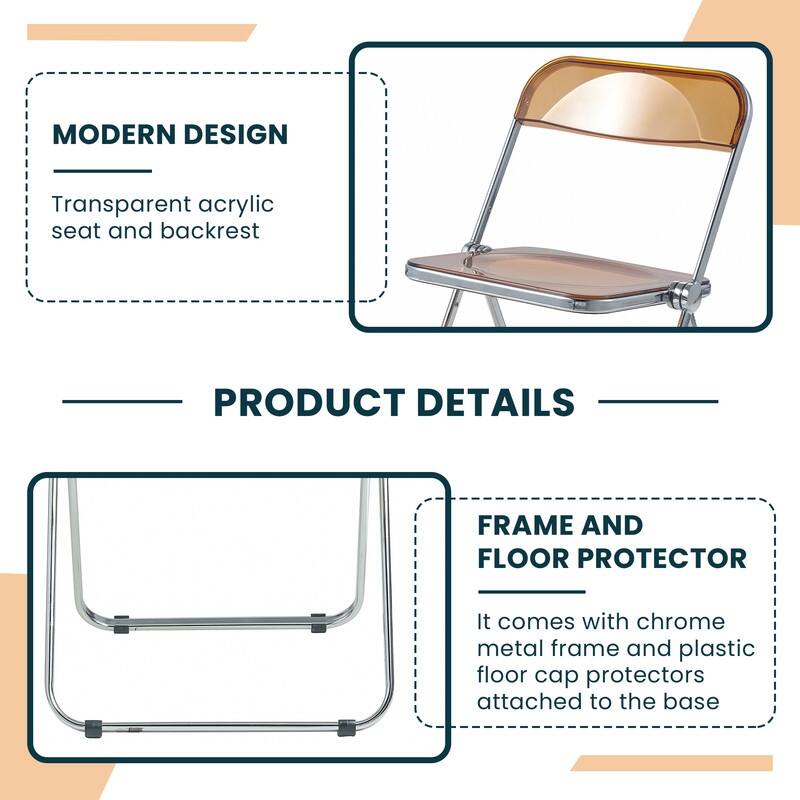 Lawrence Modern Foldable Acrylic Folding Chair with Accent Chrome Frame and Transparent Design for Home Living or Dining Room