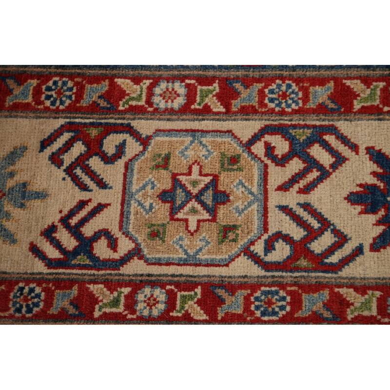 Geometric Red Kazak Area Rug Hand-Knotted Wool Carpet - 8'11" x 11'10"