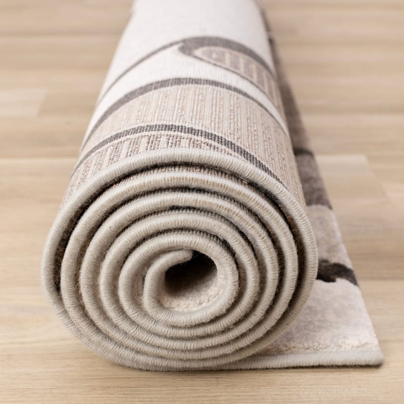 Brown Grey White Beige Abstract Geometric Area Rug