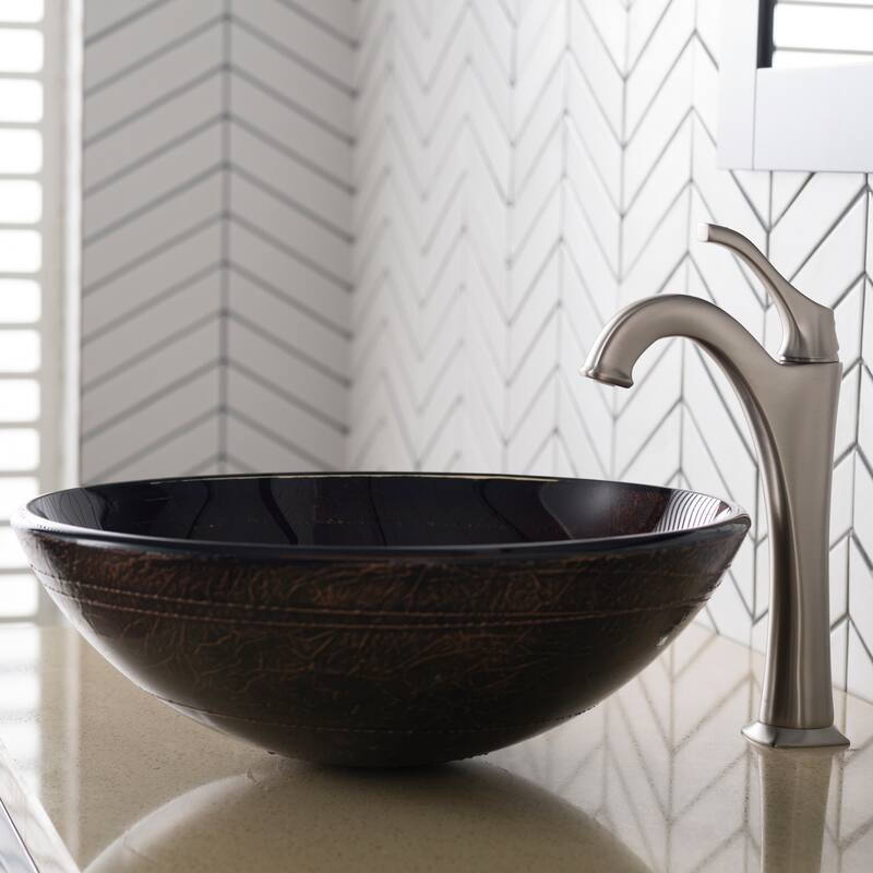 Kraus Arlo & Glass 16-1/2" Glass Vessel Bathroom Sink with 1.2 GPM
