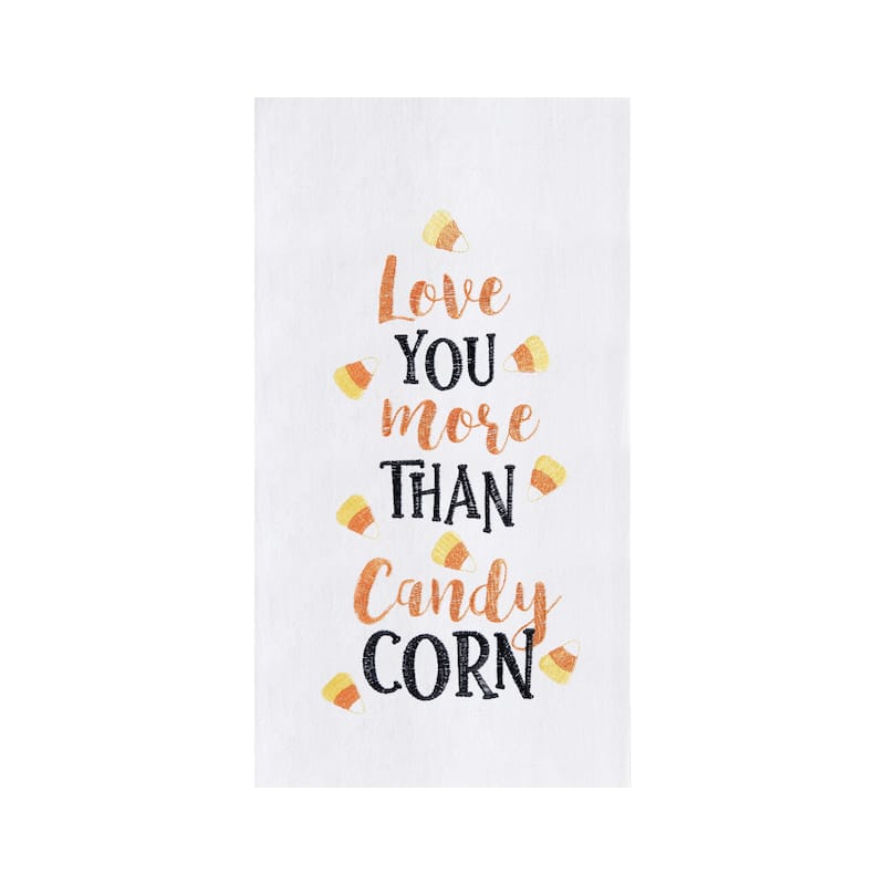 Love You More Than Candy Corn Cotton Embroidered Halloween Flour Sack Kitchen Towel
