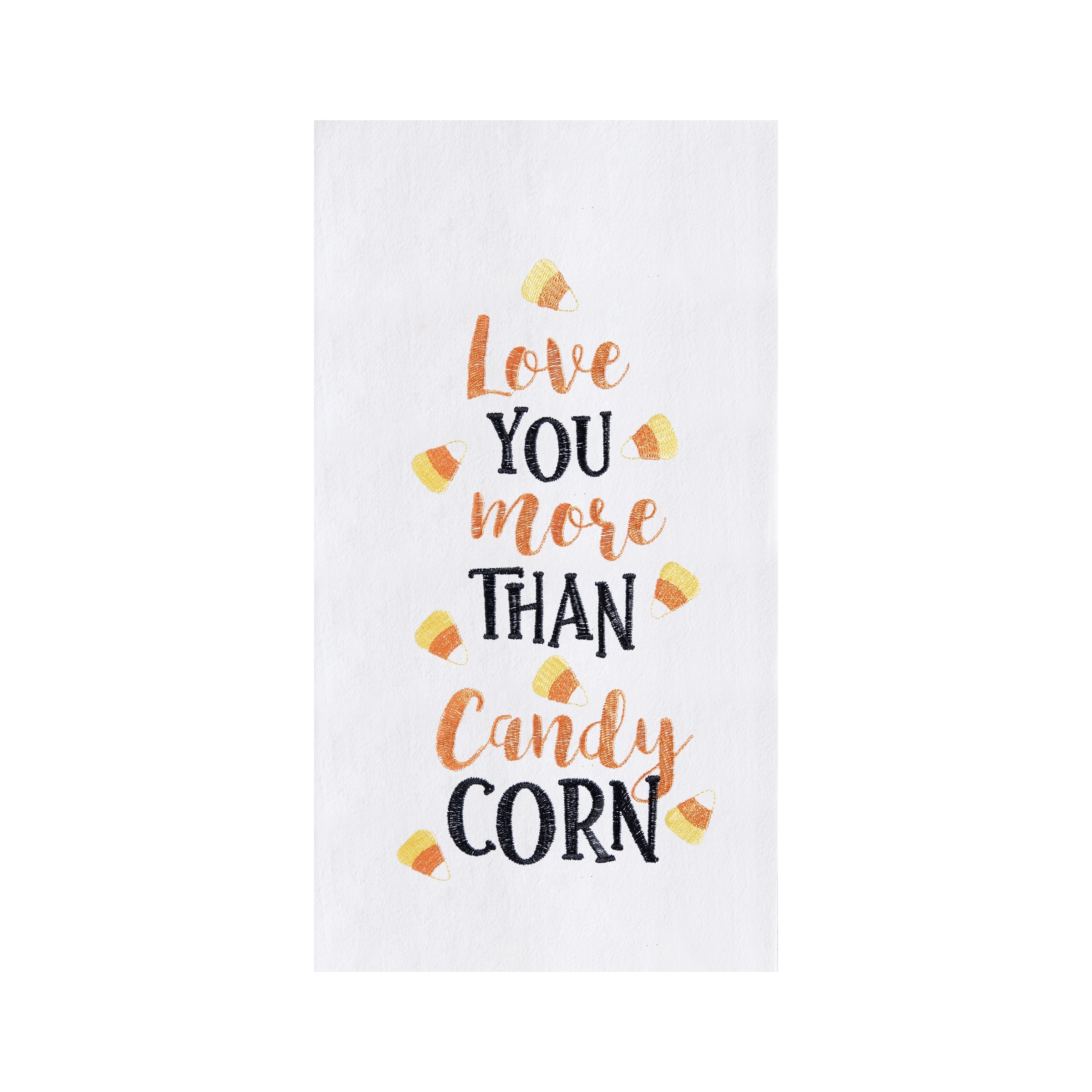 Love You More Than Candy Corn Cotton Embroidered Halloween Flour Sack Kitchen Towel
