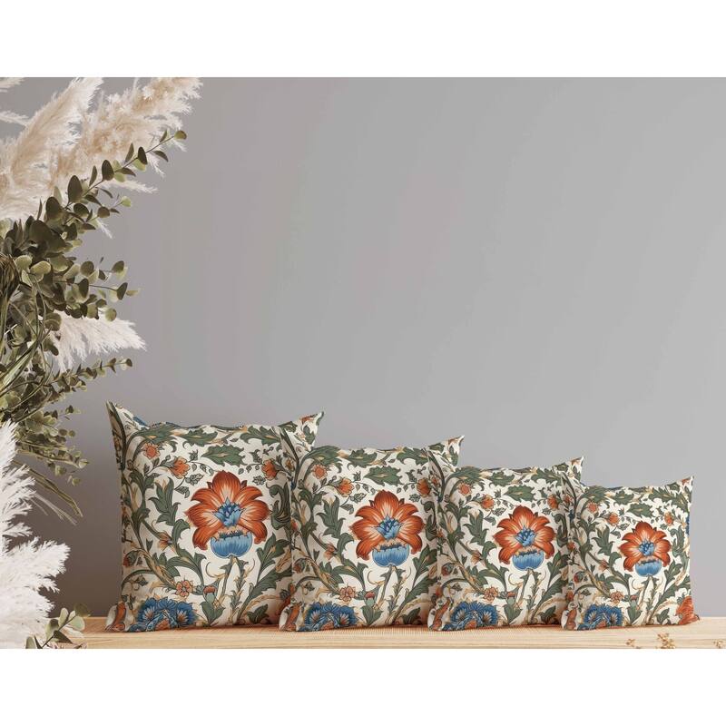 Mughal Era Garden Treasures Indoor/Outdoor Reversible Throw Pillow Green and Red