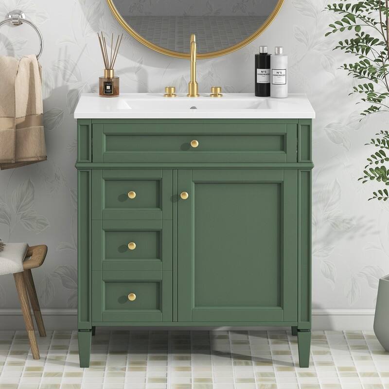 30''Bathroom Vanity with Top Sink, Modern Bathroom Storage Cabinet with 2 Drawers and a Tip-out Drawer, Green