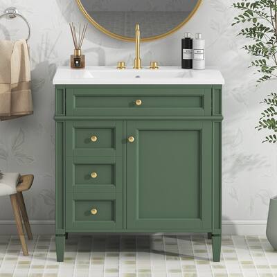 30''Bathroom Vanity with Top Sink, Modern Bathroom Storage Cabinet with 2 Drawers and a Tip-out Drawer, Green