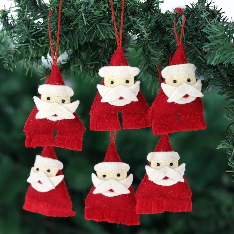 Novica Handmade Santas Coming Wool Felt Ornaments (Set Of 6)