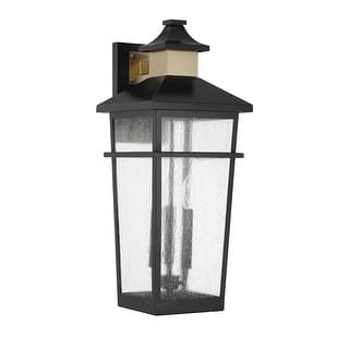 Matte Blackith Warm Brass Three Light Outdoor Wall Lantern from the Kingsley Collection
