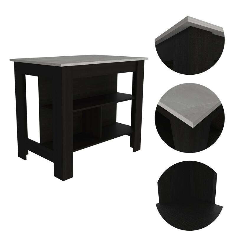 Kitchen Island with Storage - Stylish Prep Station & Shelves - 35.4" H x 40.5" W