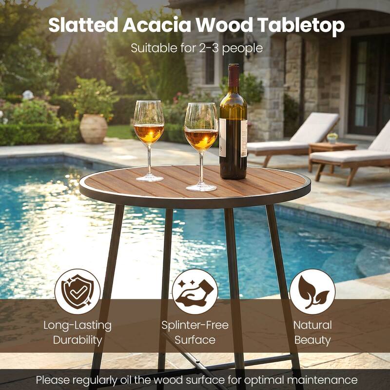 Costway 41” Bar Height Patio Table with Acacia Wood Top, Metal Frame - See Details