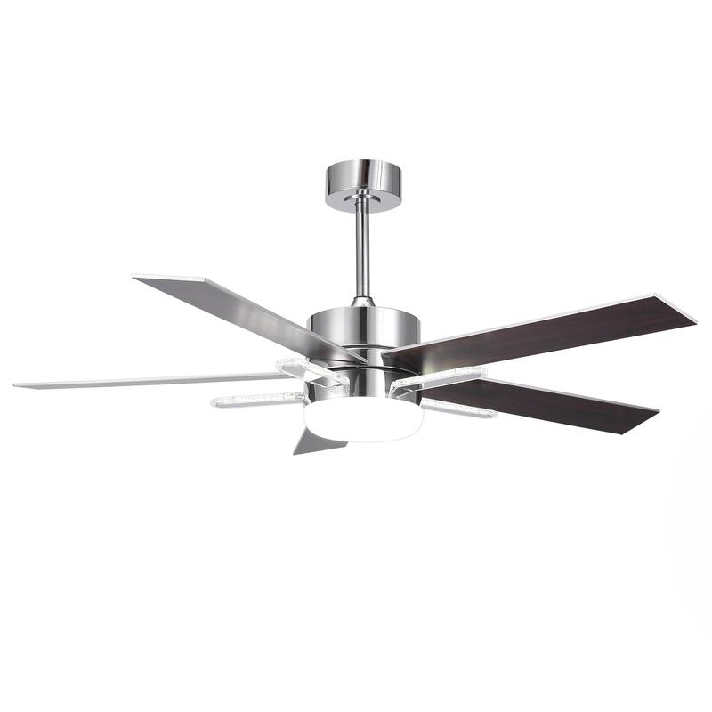 52-Inch Chrome Modern Integrated LED Ceiling Fan with 5 Acrylic Bars and Remote