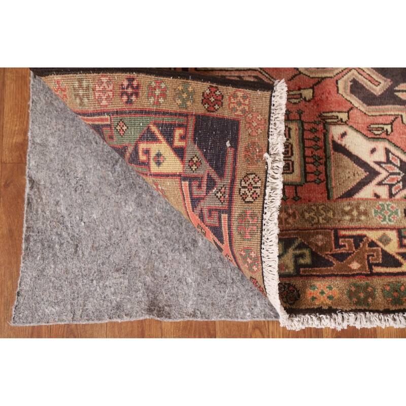 Pink Geometric Meshkin Persian Vintage Area Rug Handmade Wool Carpet - 4'11"x 9'10"
