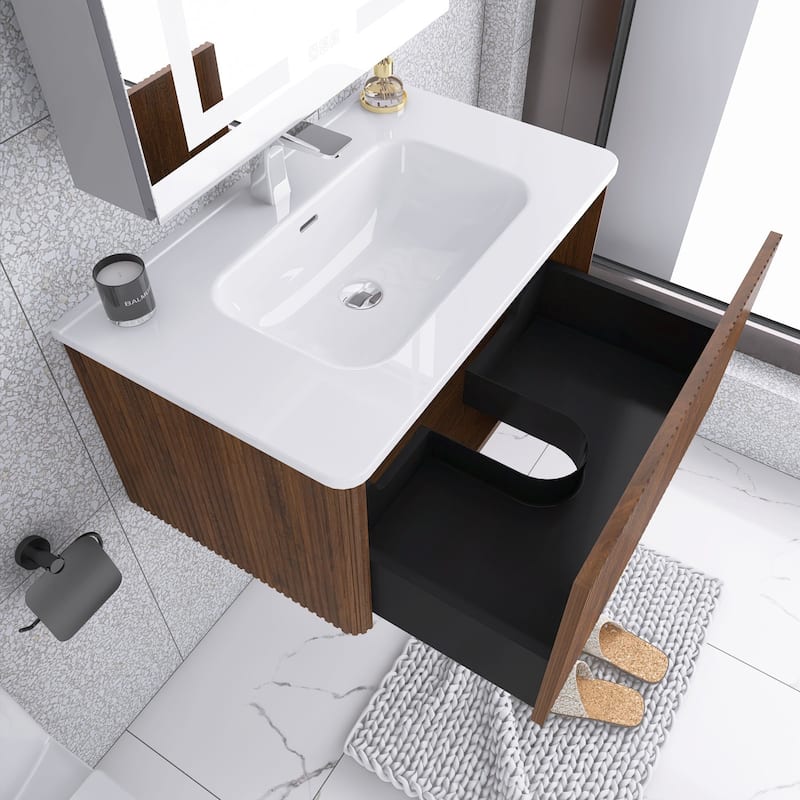24 in./ 30 in. W Wall Mounted Bathroom Vanity with Integrated Ceramic Sink and Drawer