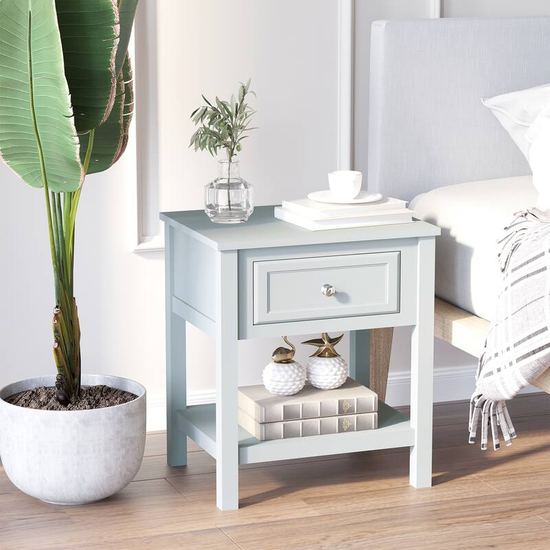 Accent End Table, Sofa Side Table with Storage Drawer and Bottom Shelf