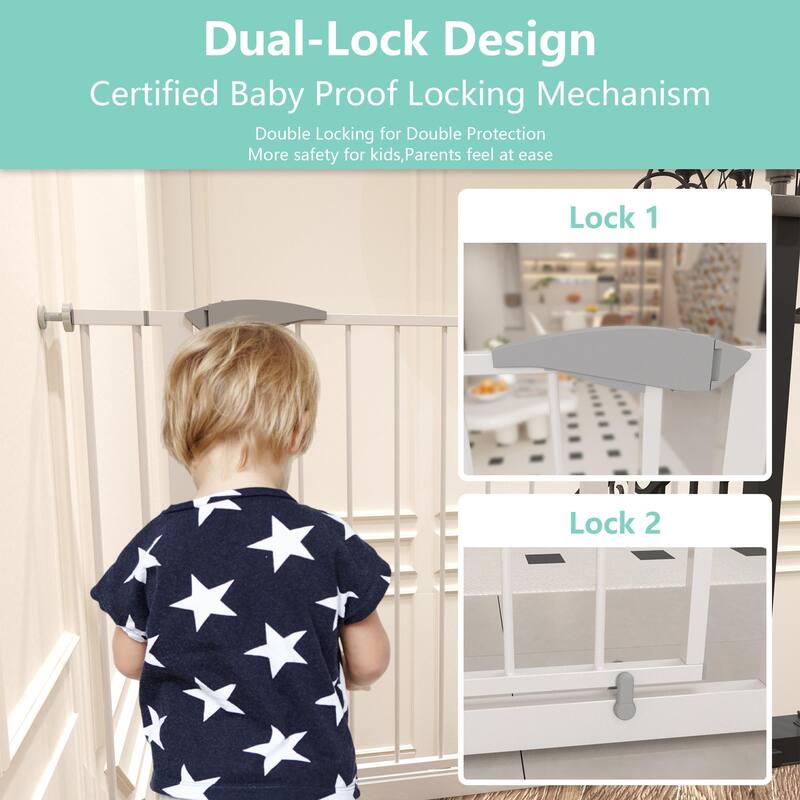 Anmytek Pressure Mounted Metal Safety Gate Auto Close White for Doorways Stairs Baby Pet 29 34 Inch Adjustable