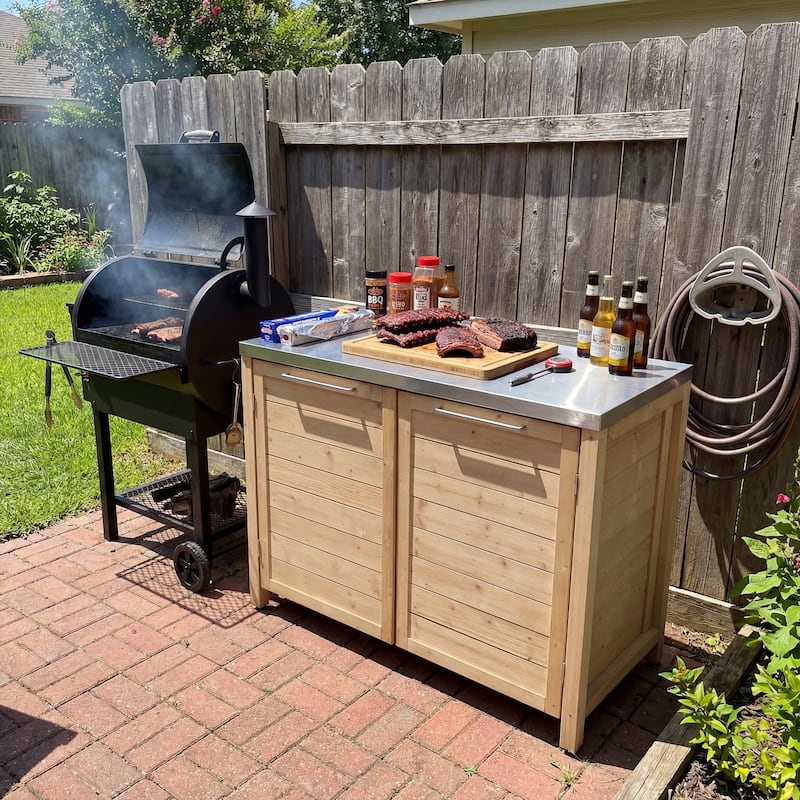 Modular Outdoor Kitchen Island Set, 100% Solid Wood BBQ Cabinet , Patio Kitchen Bar Table