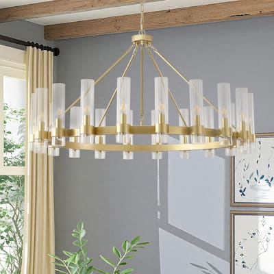 Modern 20 - Light Wheel Chandelier with Clear Glass Shade