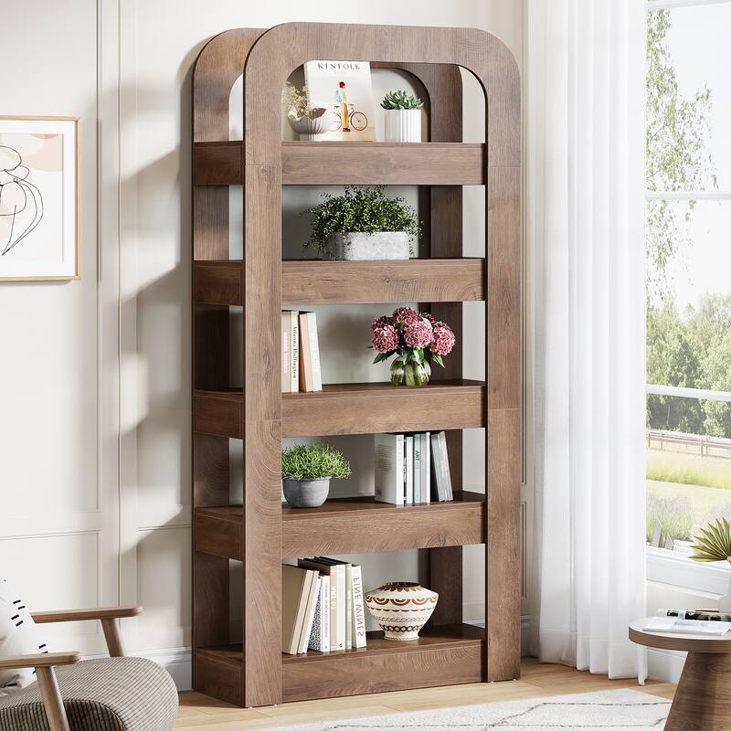 5-Tier Tall Bookshelf Bookcase with Open Shelves - 11.8" D x 31.5" W x 70.9" H - Brown