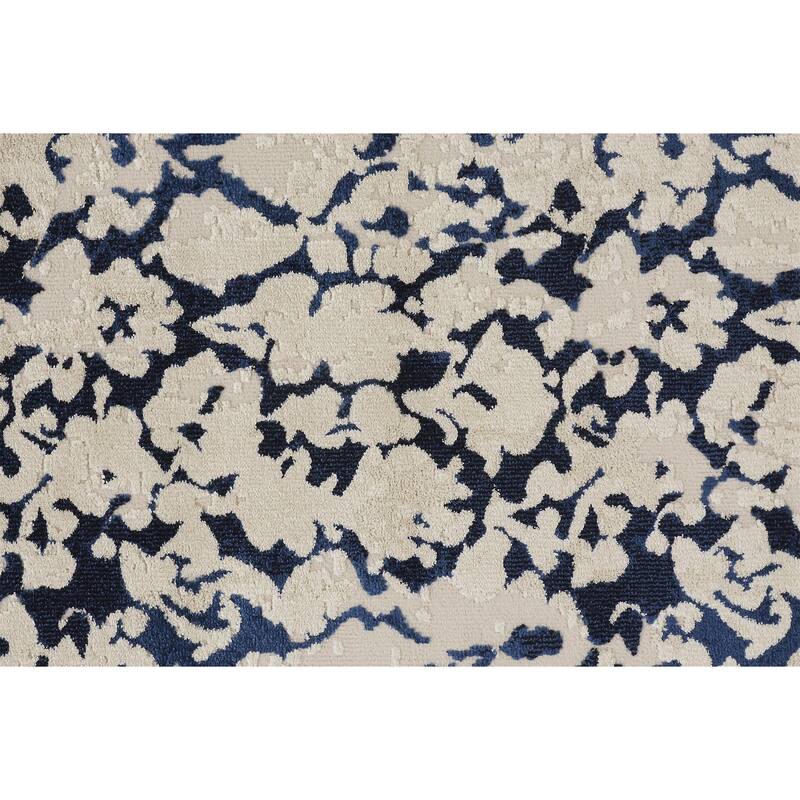 Meera Abstract Floral Rug, Ivory/Ink/Deep Blue, Area Rug