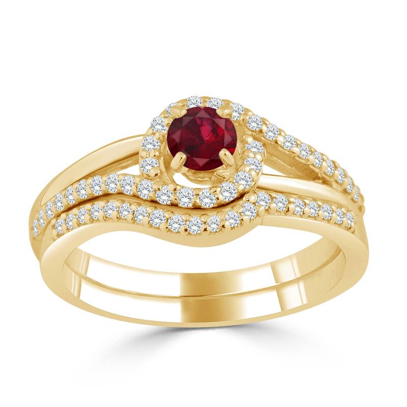 Auriya 1/5ct Red Ruby and Diamond Engagement Ring Set 1/3ctw 14k Gold - Yellow - 8