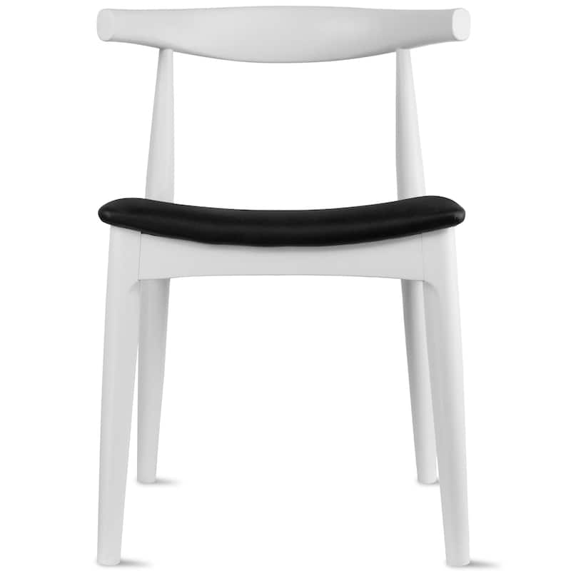 Walnut Dark Wood PU Leather or Beige Fabric Cushion Seat Dining Chairs Desk Side for Living Room Bedroom Kitchen Accent - White