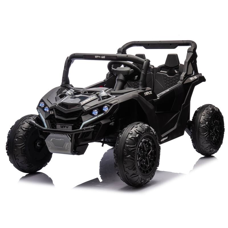 24V 2-Seater Kids Electric UTV Ride-On for Ages 3+, Remote Control with Bluetooth & LED Lights - Black