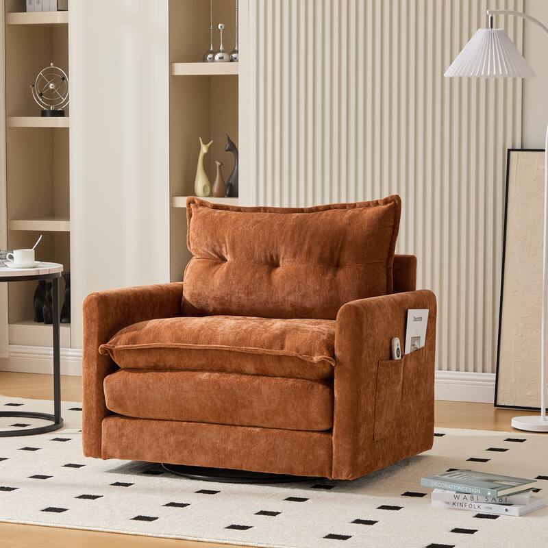 GALDWIN Chenille Upholstered 360°Degree Swivel Mid Century Modern Arm Chair for Living Room