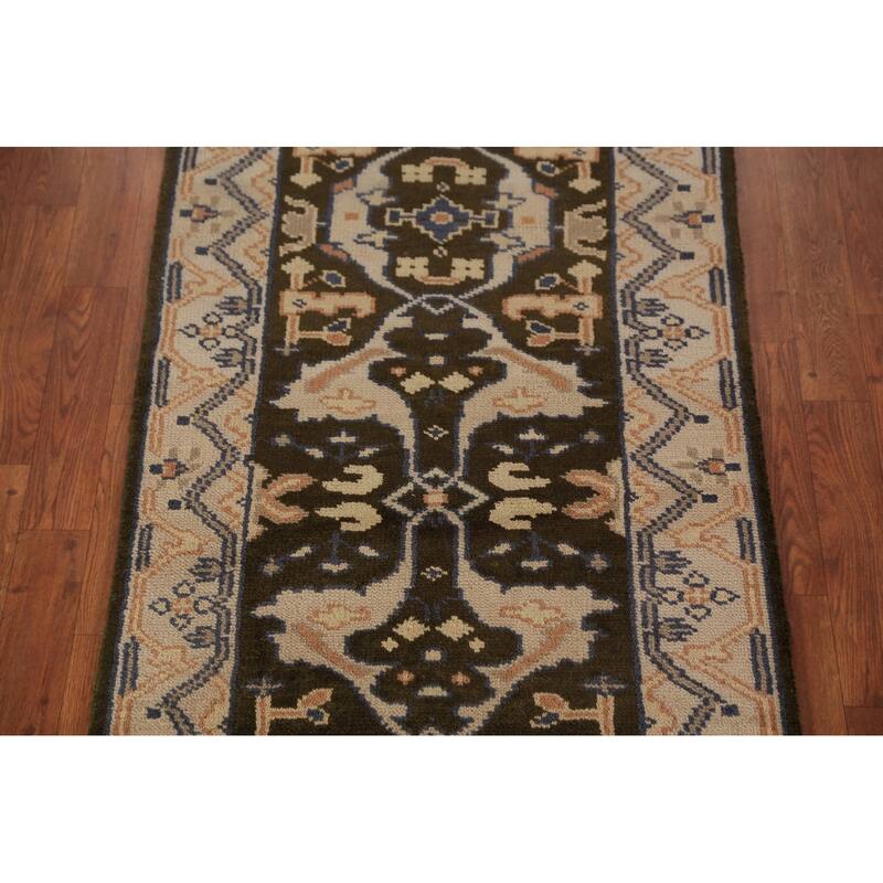 Transitional Oushak Runner Rug Handmade Wool Carpet - 2'7"x 9'10"